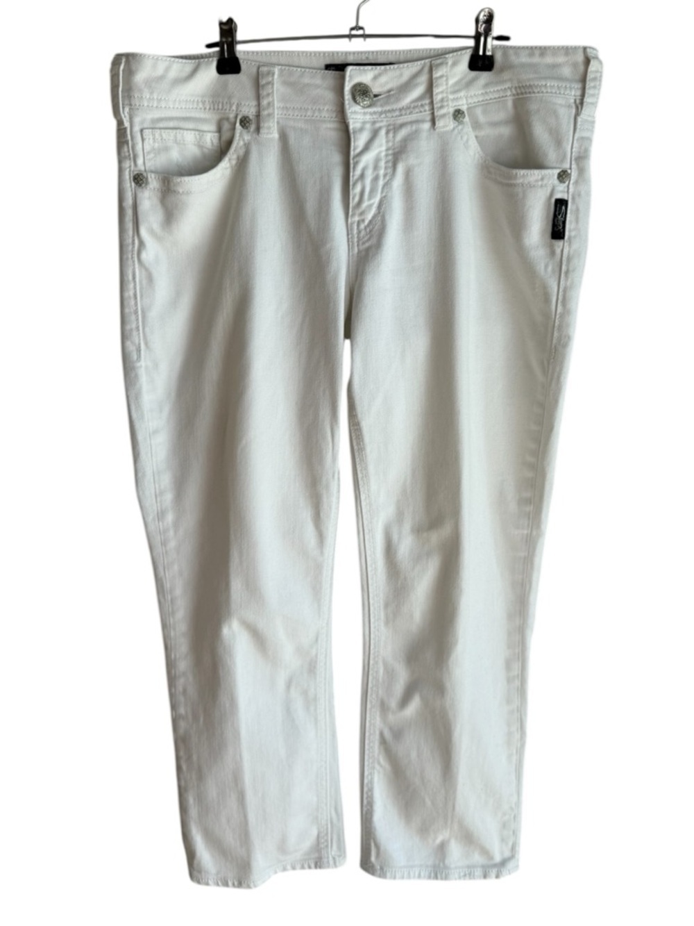 Silver Jeans Suki Mid Capri Sz 31 White Stretch Denim Straight Leg Denim Pants